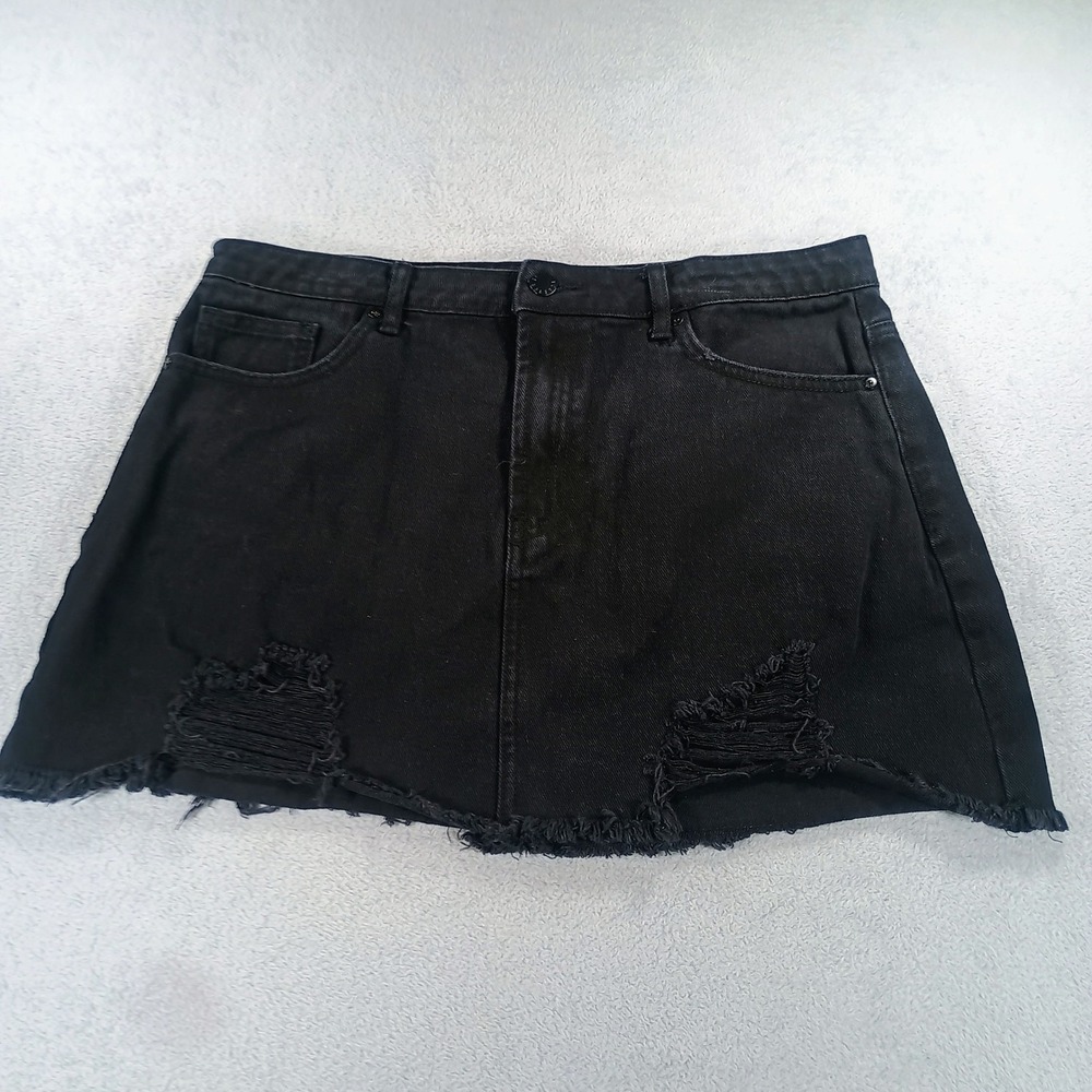Forever 21 Womens Denim Mini Skirt Black 30‎ Distressed Raw Hem